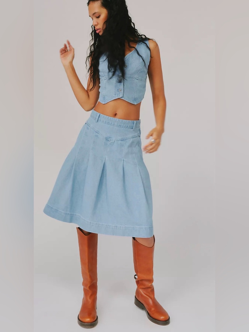 Free People - NWOT Matching Set Scout Denim Skirt & Vest - Coord Sets Size 10